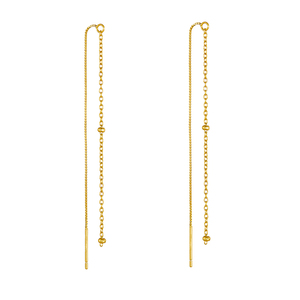 Mlluki Jewelry 925 Sterling Silver 14K Gold Plated Round <strong>Ball</strong> Tassel Long Chain Stud Earrings - Product Image 1