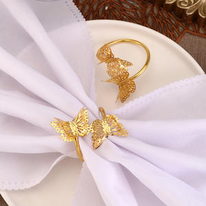 Anneau de serviette double papillon Décoration de table de mariage Fermoir de serviette en métal - Product Image 3