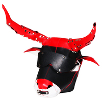 BDSM Bondage Cuir Métal Capuche de vache intégrale pour la tête Jouet sexuel Bondage pour couples Noir Rouge Étanche Jeu SM