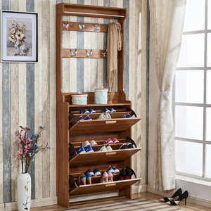 <span class=keywords><strong>Meuble</strong></span> <span class=keywords><strong>à</strong></span> <span class=keywords><strong>chaussures</strong></span> ultra-fin avec porte-vêtements, design en bois simple et moderne, un rangement pour l'entrée - Product Image 2