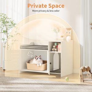 SENYU Moderna Casa para Gatos de Madera Blanca, Banco Multifuncional con Almacenamiento y Cojín para Sala de Estar - Product Image 2