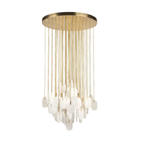 Lustre suspendu moderne en pierre d'albâtre naturelle de luxe avec cadre doré pour la salle à manger, le salon, la décoration de la pièce