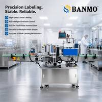 Machine d'étiquetage automatique double face BANMO, applicateur d'autocollants à double tête pour bouteilles plates, carrées et irrégulières