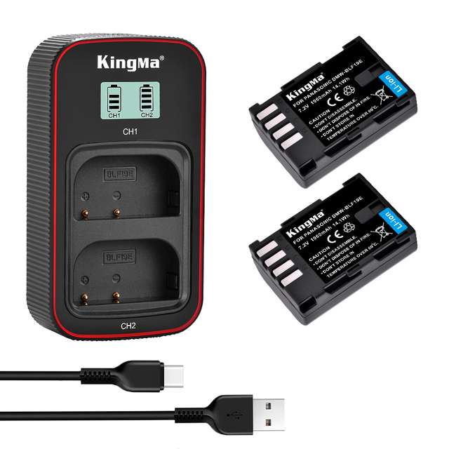 KingMa 1960mAh 7.2V DMW-BLF19 Battery and LCD Dual Charger BM058 for BLF19E DMC-GH3 GH5 GH4