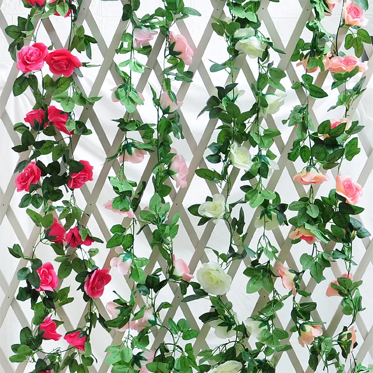 220 Cm 16 Bloemen 192 Bladeren Rose Rotan Muur Opknoping Top Kunstmatige Bloem Wijnstok