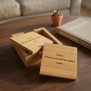 Meilleur ensemble de 4 sous-verres personnalisables en bambou, tapis de tasse, sous-tasses à café en bois, sous-tasses à vin et bière, sous-tasses à thé - Product Image 2