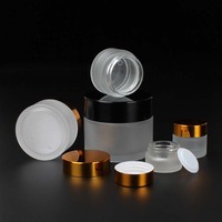 Luxe 5g 10g 15g 1oz 30ml 50g 100g vide givré verre cosmétique pot de crème pour le visage crème pour le visage conteneur avec couvercle noir or ruban
