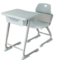 Ensemble de chaise et de bureau d'école en métal réglable avec siège ventilé, boîte perforée, cadre en forme de U, design contemporain, mobilier pour étudiants