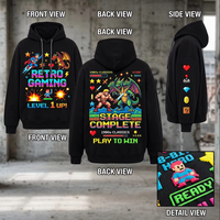 Sudadera con Capucha Retro Personalizada para Gaming, de 400GSM, Estilo Urbano Americano para Hombre, con Diseño de Pixel Art de 8 Bits, Hombro Caído, Forro Polar, Fabricación OEM