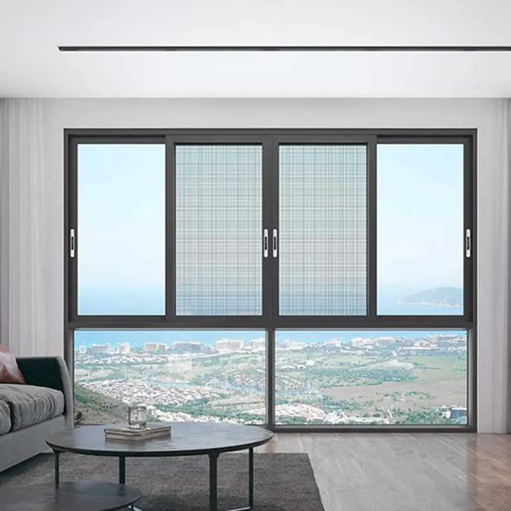 Bingkai aluminium hitam jendela geser dan pintu kaca isolasi rendah untuk bangunan komersial hotel