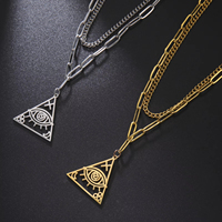 Collar de Acero Inoxidable de Moda con Colgante de Pirámide Egipcia, Ojo Turco y Triángulo Illuminati, Doble Cadena, Joyería al por Mayor para Mujer