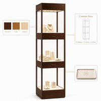 Vitrine à bijoux sur pied GZowin à 3 niveaux en verre avec éclairage LED, écologique, durable, couleurs personnalisables, pour colliers et bagues