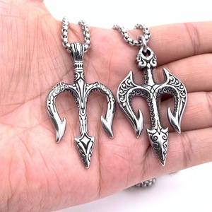 Pendentif trident en acier inoxydable, collier de style punk pour homme, cadeau, bijoux de mode 216051 - Product Image 4