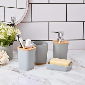 Kit de Acessórios de Banheiro de Plástico BX com 6 Peças para Hotel, Porta-Escovas de Dente com Lixeira, Copo e Saboneteira Líquida - Product Image 2