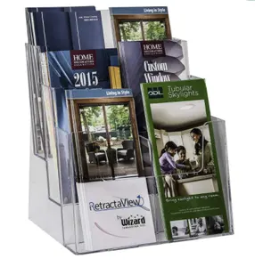 Acrylic Brochure Display Holder-DesktopまたはWall Mount Leaflet Rack - Tabletop Multiple Pamphlet Stand