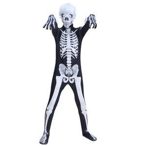 Disfraces de Halloween con estampado digital 3D de esqueleto unisex para niños, faldas luminosas de poliéster con diseño de calavera de terror. - Product Image 2