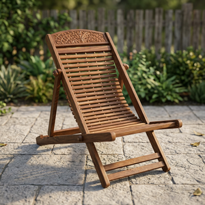Fauteuil Ezi en bois de Sheesham, chaise en bois artisanale avec finition naturelle pour la maison, le salon, la détente et la relaxation - Product Image 1