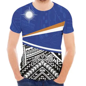 Mens Tshirts Fashion Latest Design Polynesian with Marshall Islands Flag Printed Casual Slim Fit Basic Short Sleeve Shirts Tops