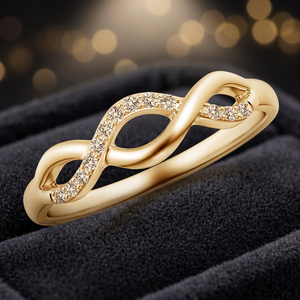 Anillo de compromiso y boda de lujo con diamante cultivado en laboratorio de corte redondo Infinity Twist en oro de 10K, 14K, 18K y plata 925, 935 - Product Image 1