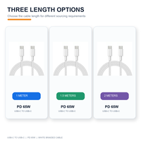 Kabel Pengisian Cepat USB-C ke USB-C Shenzhen Lvxiangyuan 65W PD, Kabel Kepang Hitam, Pilihan Panjang 1m 1.5m 2m, 3.8mm, untuk Komputer dan Printer