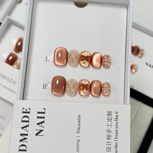 TSZS En gros <span class=keywords><strong>Faux</strong></span> ongles à presser en acrylique faits main, 10 pièces, courts, ronds, carrés, nude, effet œil de chat, nœud 3D, artisanaux - Product Image 2