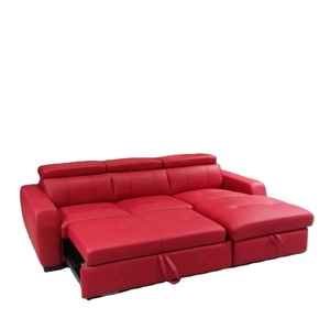 MANBAS Corner Convertible Sofa with Bed Function and Functional Headrests Sofa Bed with Storage Italian Genuine Leather Couch