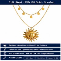 Meilleure Vente 2026 – Collier Minimaliste Plaqué Or 18K avec Pendentif Soleil en Acier Inoxydable Anti-ternissement et Chaîne Tressée Tendance pour Mariages