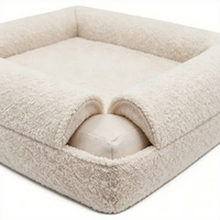 Lit pour chien moderne, couleur crème neutre, orthopédique, en mousse à mémoire de forme, imperméable, en lin, avec housse amovible et lavable, mobilier de luxe pour animaux de compagnie