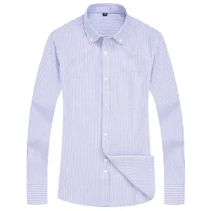Vestido occidental a rayas Oxford para hombre, camisas formales de algodón, camisa de manga larga transpirable