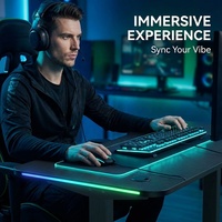 Bureau de jeu électrique commercial AOR en aluminium, hauteur réglable, avec surface de travail RGB à grain, design moderne, trois fonctions programmables
