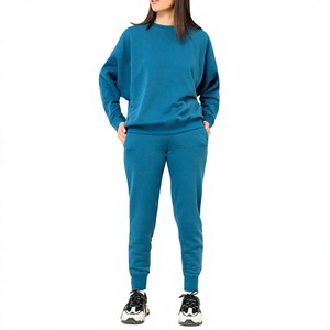 Ensemble de survêtement à manches longues et épaules tombantes pour femme, col rond, en coton respirant, vêtements de rue, impression personnalisée, deux pièces, tenue de sport - Product Image 1