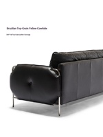 Canapé en cuir véritable noir de style Bauhaus, moderne et minimaliste, grand format, avec pieds en métal, en cuir pleine fleur