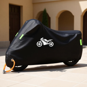Funda impermeable negra para motocicleta con tiras reflectantes y logotipo impreso, diseñada específicamente para proteger motocicletas - Product Image 5