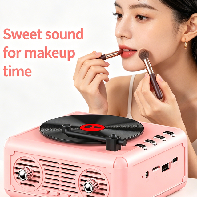 New Arrival Retro Record Player Bluetooth Speaker, Mini Portable Desktop Wireless Speaker with FM TF Card USB