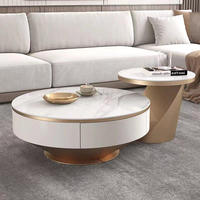 Ensemble table basse et meuble TV en dalle de roche dorée de luxe, style nordique moderne, meubles de salon