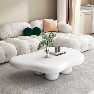 ModHomi creativo irregolare nuvola tavolino Color bianco crema di legno Base in metallo per soggiorno - Product Image 1