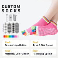 Chaussettes de Pilates à cinq doigts en silicone coloré avec option bout entier ou demi-bout pour la location en studio, mélange de couleurs