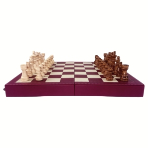 Scacchiera Magnetica Pieghevole in Legno da 11,5 Pollici Personalizzata - Set di Scacchi Internazionali di Lusso in Pelle Rossa - Product Image 4