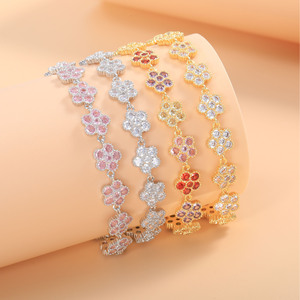Pulsera de circonita con diseño floral para mujer, engaste de aleación de cobre, joyería para uso diario ASL-0941Q - Product Image 3