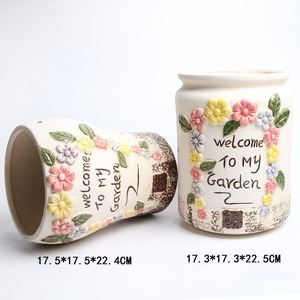 แจกันเซรามิกทรงสูงลายเพ้นท์มือสไตล์เรโทรสำหรับปลูกไม้อวบน้ำ ตกแต่งโต๊ะทำงาน - Product Image 3