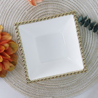 Assiettes en céramique blanches dorées, écologiques, de luxe, de forme ronde, en porcelaine, bol à dîner, design moderne, pour hôtels, usage domestique, 10 pièces