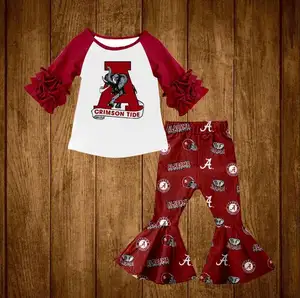 RTS Baby Girls Long Sleeve Printed Top Bell Bottom Pants Outfits Infant Toddle Girls TeamチームDesign Kids Fall Winter Outfits