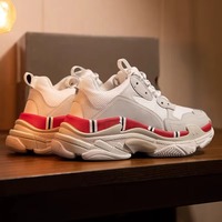 Baskets de sport rétro Triple S pour hommes et femmes - Baskets plateforme légères avec doublure en mesh pour l'hiver et le printemps, semelle transparente noire