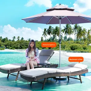 Cama Reclinable Plegable de Ratán PE <span class=keywords><strong>con</strong></span> Diseño Pastoral para Exteriores, <span class=keywords><strong>Respaldo</strong></span> Acolchado, Cojín de Alta Densidad, para Patio, Hotel, Piscina - Product Image 5