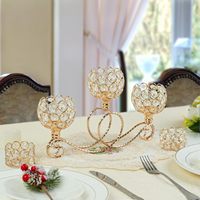 Uschool – Nouveau Chandelier de Luxe en Métal Plaqué de Haute Qualité, 3 Têtes et 5 Bras, avec Cristaux, pour Bougies Chauffe-Plat – Élégant Centre de Table de Mariage