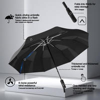 Parapluie pliant automatique à trois volets avec poignée à boucle annulaire, protection UV, mémoire de forme, simple et élégant, pour affaires