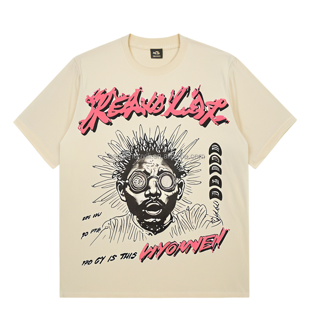 Custom Streetwear Vintage Hip Hop Hell Graphic Printing Men Wholesale Heavyweight 100% Cotton T Shirt