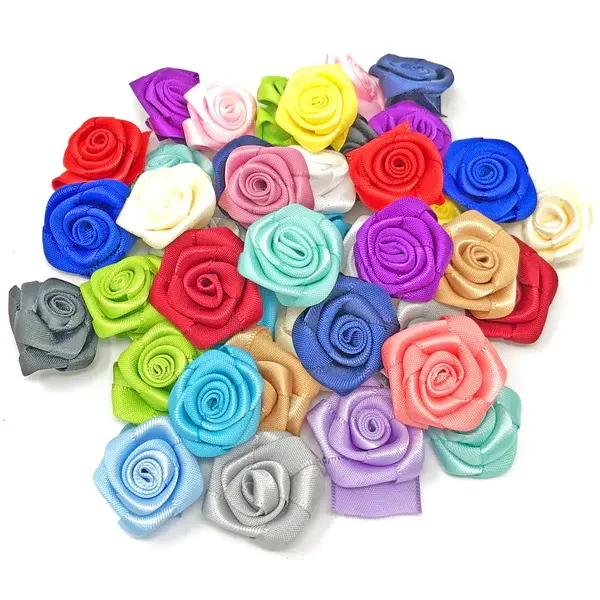 Gordon Băng may phụ kiện mini satin Ribbon Rose Flower Bow, trắng Handmade Hoa Rosette cho đồ lót may mặc