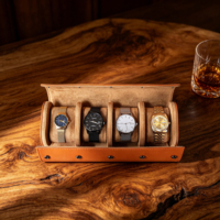 Boîte de rangement pour montres en cuir PU marron à 4 emplacements, personnalisable avec logo, faible MOQ, vente en gros, fabriquée en Chine, boîte cadeau colorée pour montres, boîte de voyage pour montres