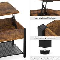 Table basse moderne extensible avec plateau relevable, compartiment caché, plateau en bois, structure en bois, hauteur réglable, meubles pour la maison
